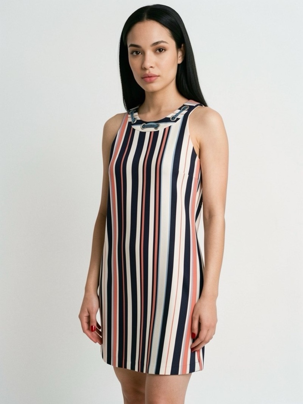 Belle Badgley Mischka Striped Mini Dress Nautical Rope Detail Women's size 0
